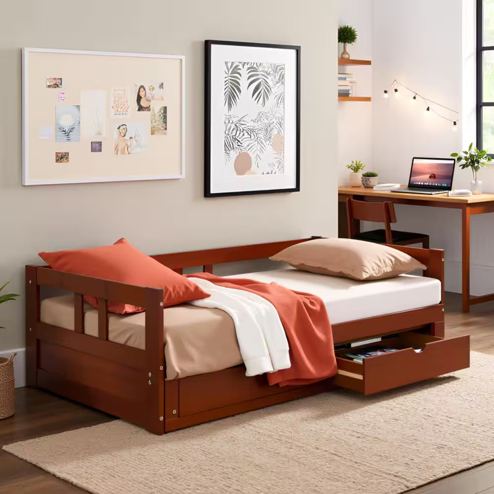 Melody Chestnut Twin to King Bed with under Bed Storage
