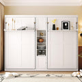 Dual Twin Size Murphy Bed, Wooden Wall Bed with Cabinets and Shelves, White