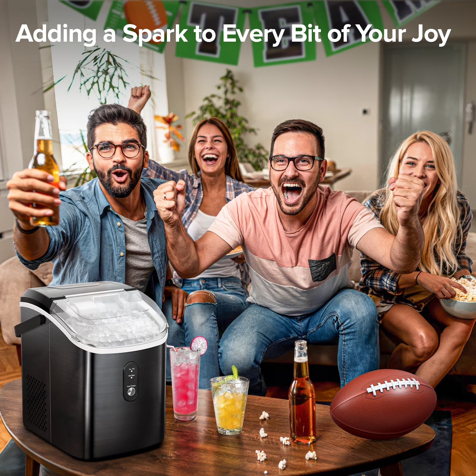 Nugget Ice Maker Countertop, Ready in 6 Mins ,35Lbs /24H with Self-Cleaning,Portable Sonic Ice Machine for Home/Office/Bar, Black