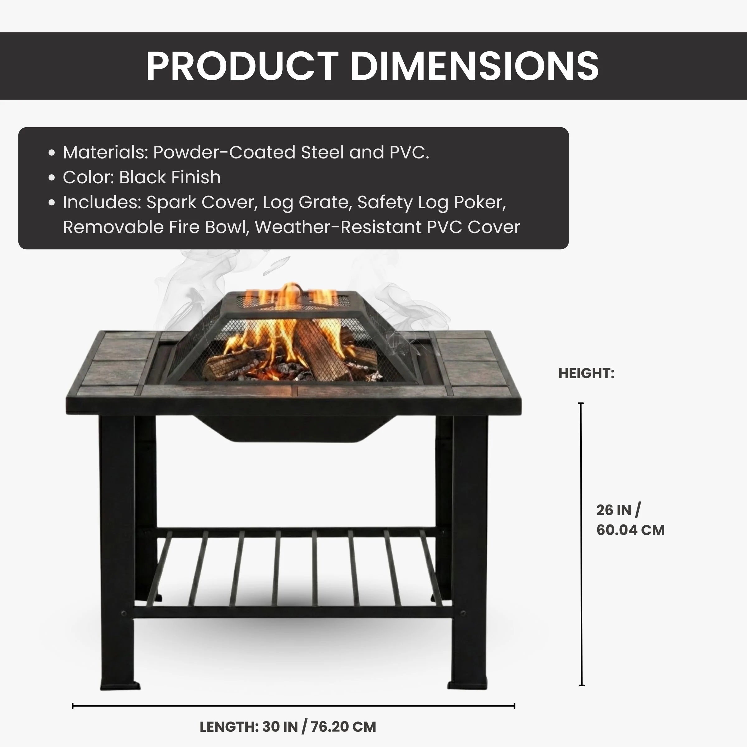 6-Piece Fire Pit Table 30-In W Steel Square