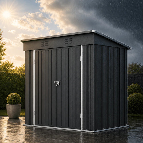 6X4Ft Storage Shed, Metal Garden Tool Sheds & Outdoor Storage Clearance for Patio Backyard, Weatherproof and Lockable Outdoor Storage, Black