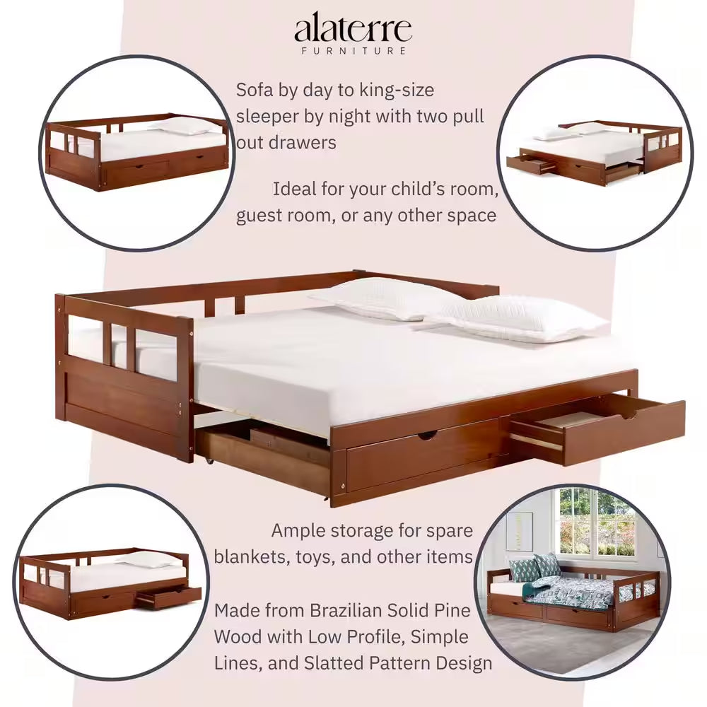 Melody Chestnut Twin to King Bed with under Bed Storage