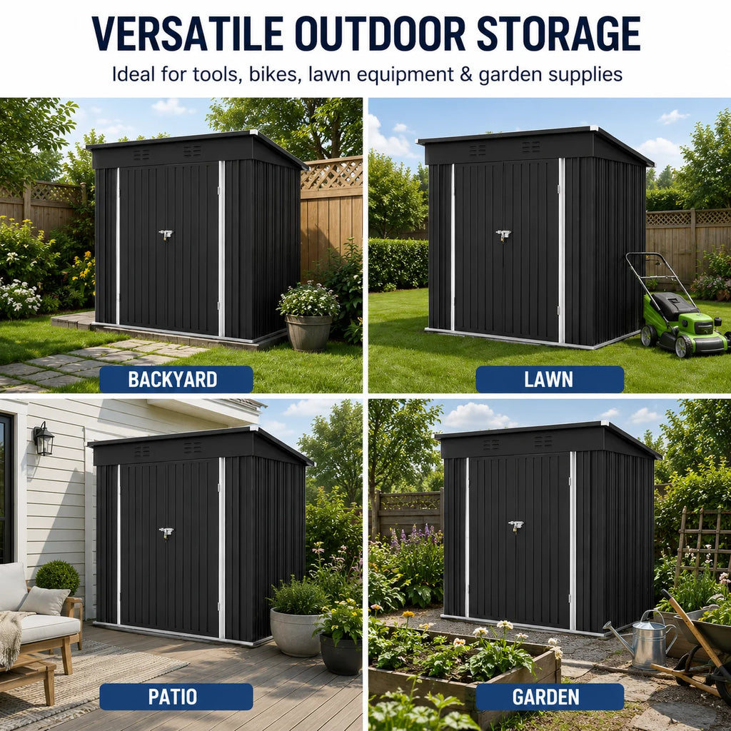 6X4Ft Storage Shed, Metal Garden Tool Sheds & Outdoor Storage Clearance for Patio Backyard, Weatherproof and Lockable Outdoor Storage, Black
