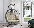 Double Wicker Swing Egg Chair Hammock Foldable Hanging Loveseat with Stand, UV Resistant Removable Cushions, 700LBS Capacity for Bedroom, Balcony (Black and Beige)
