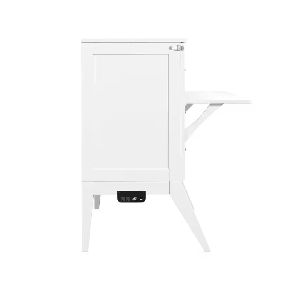 Northampton White Solid Wood Frame Full Size Murphy Bed Desk with Mattress