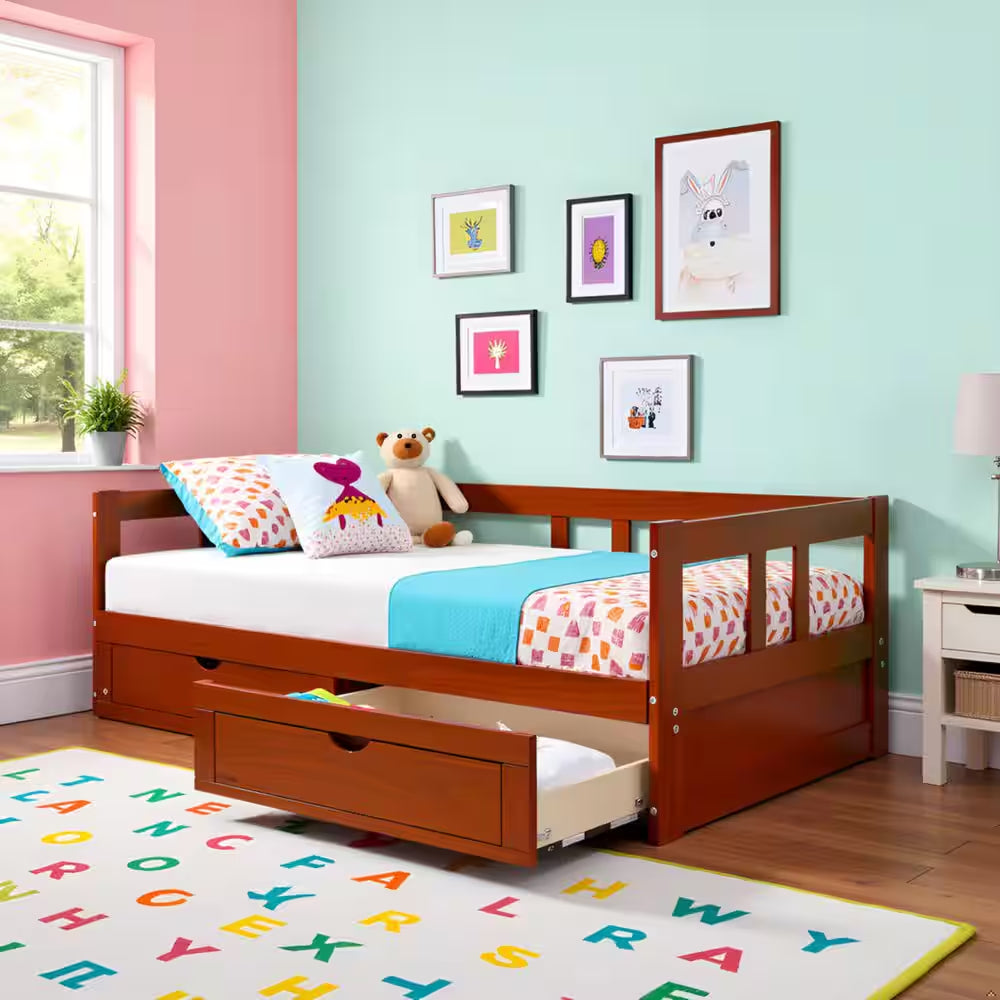 Melody Chestnut Twin to King Bed with under Bed Storage
