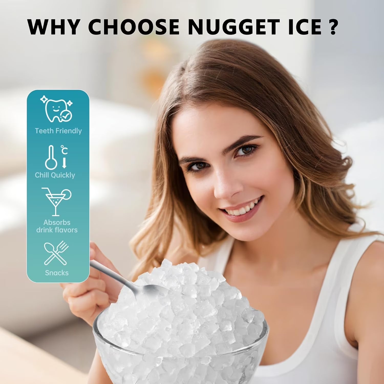 Nugget Ice Maker Countertop, Ready in 6 Mins ,35Lbs /24H with Self-Cleaning,Portable Sonic Ice Machine for Home/Office/Bar, Black
