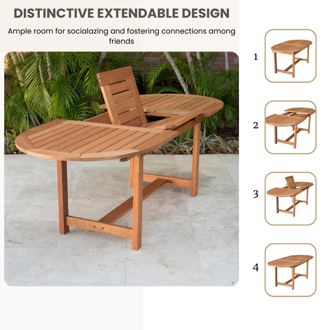 Outdoor 7 -Piece Natural Patio Dining Set Extendable Table Wood Oval Table with 6 Stackable Stationary Chairs