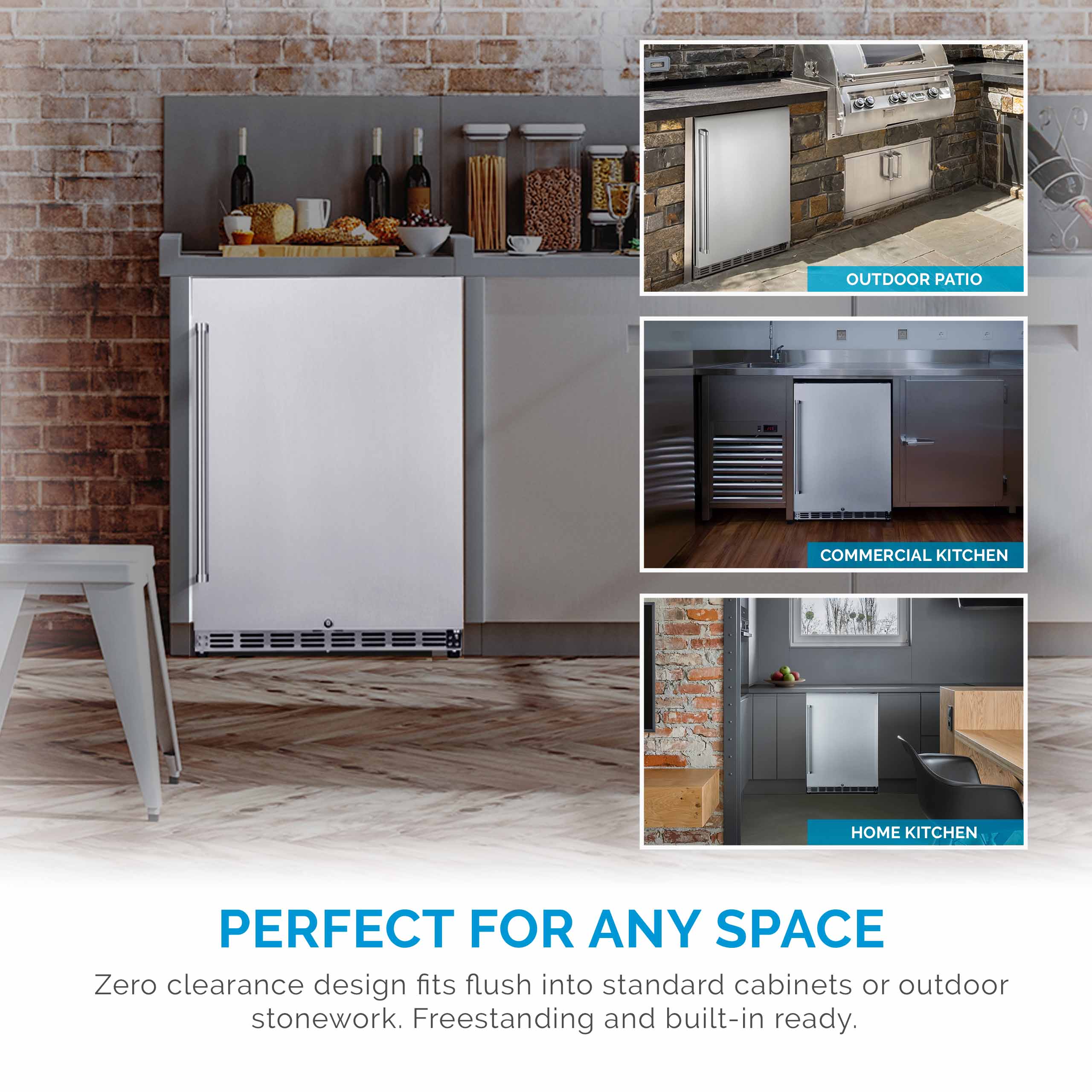 23.6-In W 177 -Can Capacity Stainless Steel Built-In Indoor or Outdoor Beverage Refrigerator