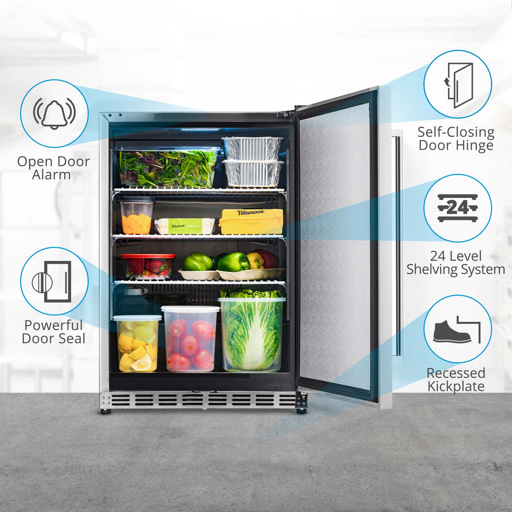 23.6-In W 177 -Can Capacity Stainless Steel Built-In Indoor or Outdoor Beverage Refrigerator