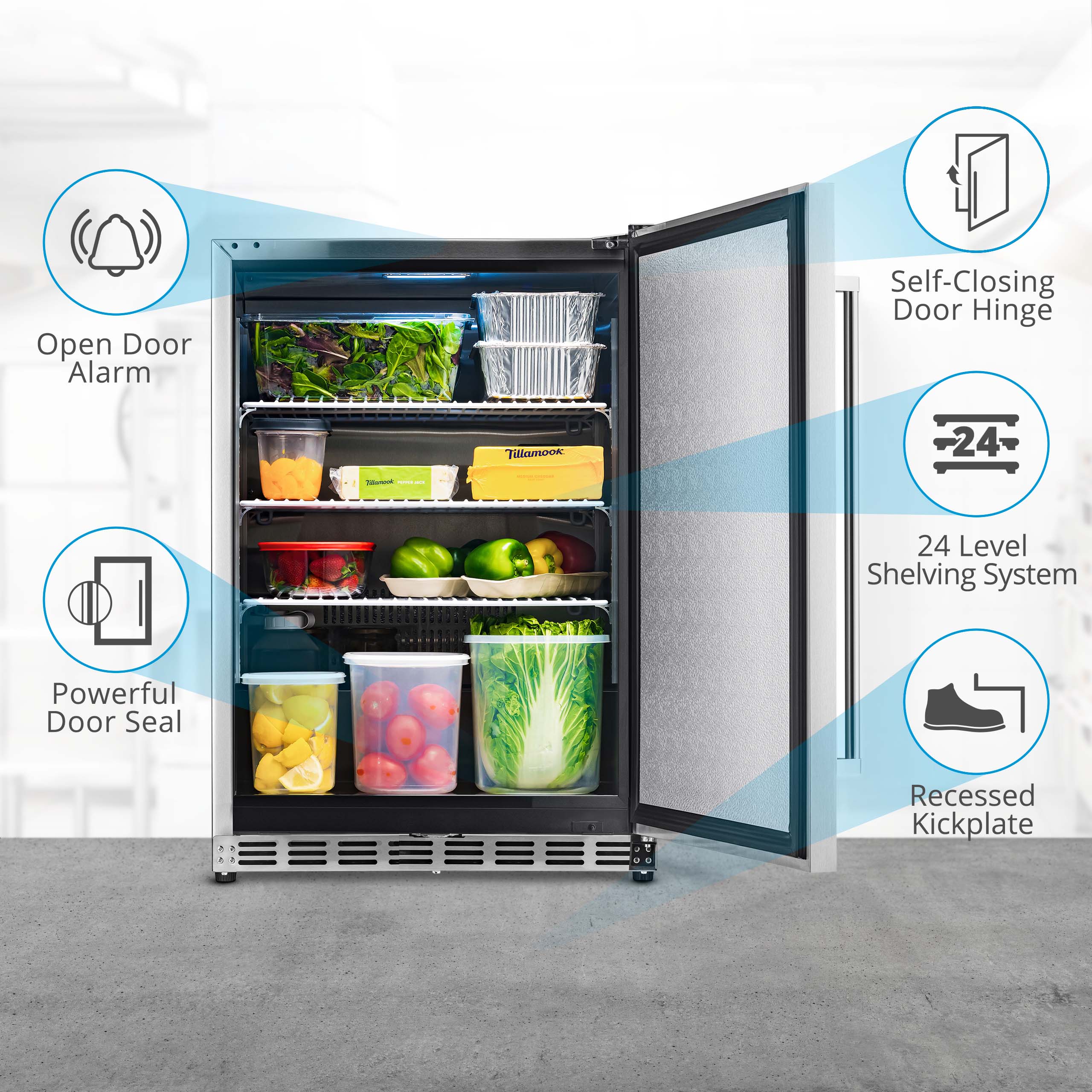 23.6-In W 177 -Can Capacity Stainless Steel Built-In Indoor or Outdoor Beverage Refrigerator