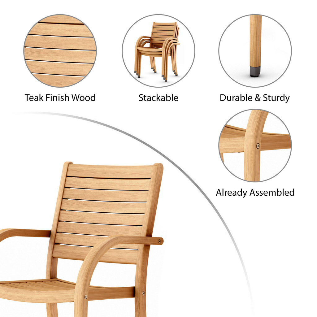 Outdoor 7 -Piece Natural Patio Dining Set Extendable Table Wood Oval Table with 6 Stackable Stationary Chairs