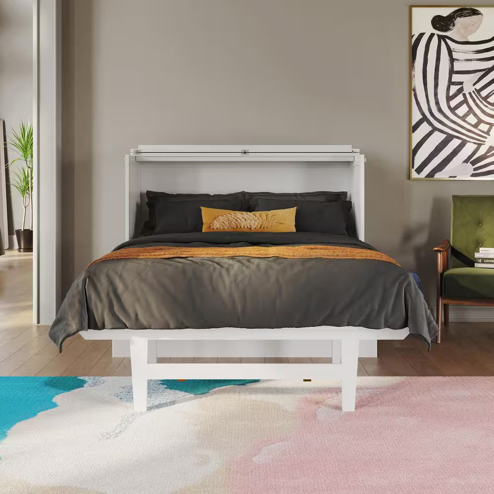 Northampton White Solid Wood Frame Full Size Murphy Bed Desk with Mattress