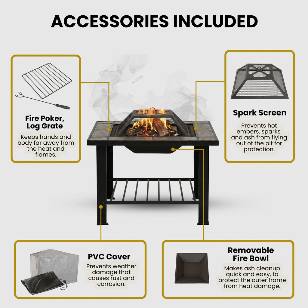 6-Piece Fire Pit Table 30-In W Steel Square