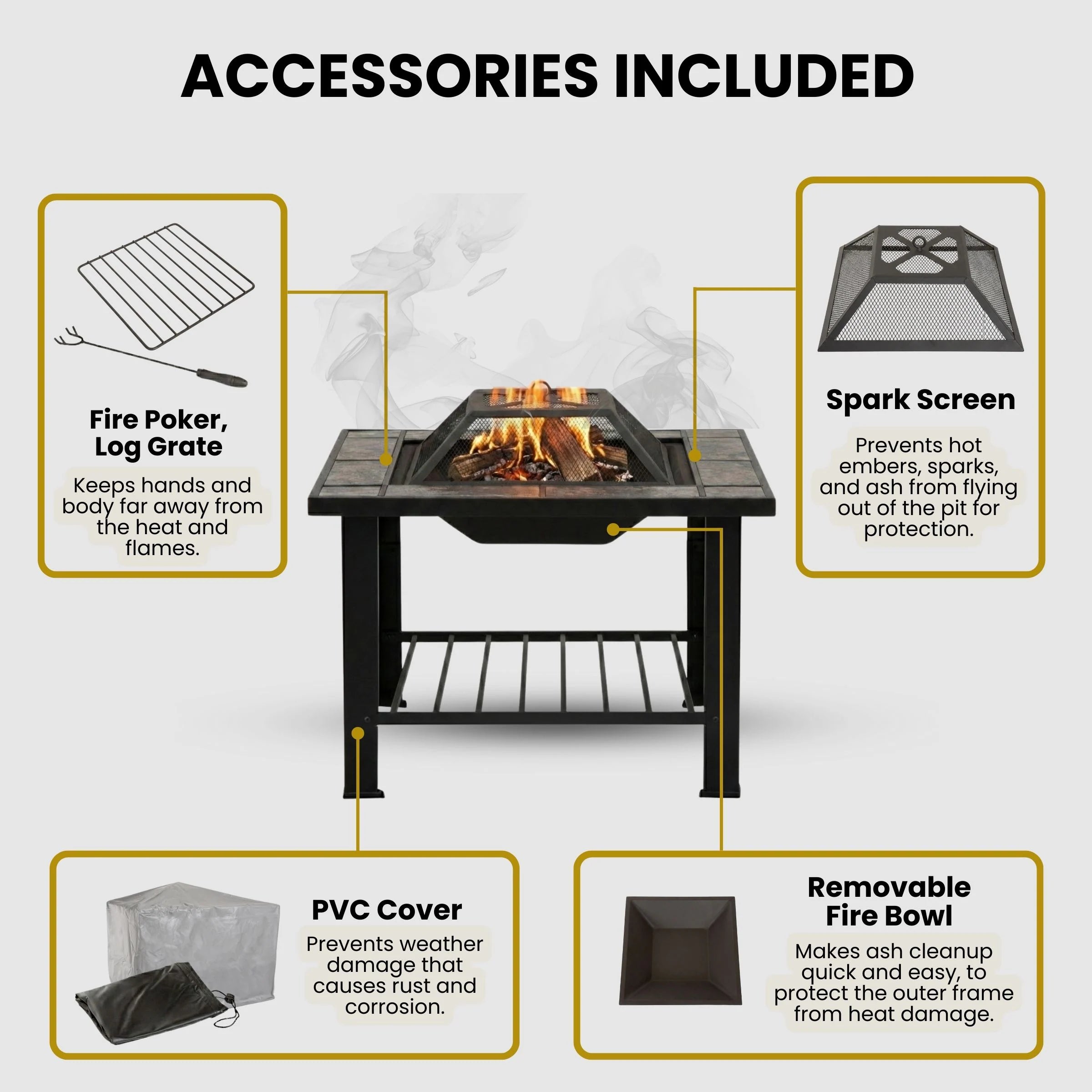 6-Piece Fire Pit Table 30-In W Steel Square