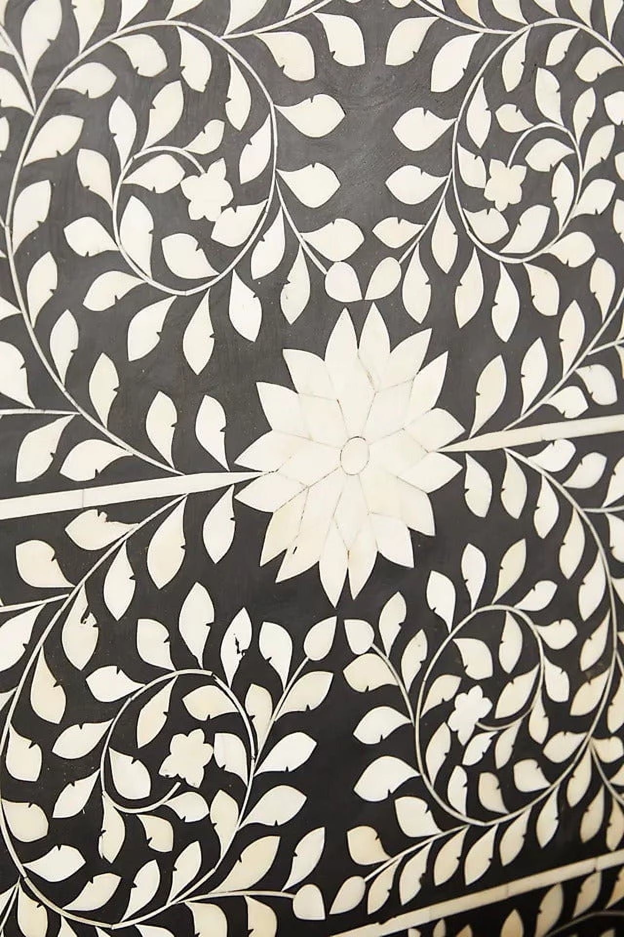 Lakecity Arts Bone Inlay Floral Design Four Poster Bed Black, Bone Inlay Floral Design Four Poster Double Bed Black