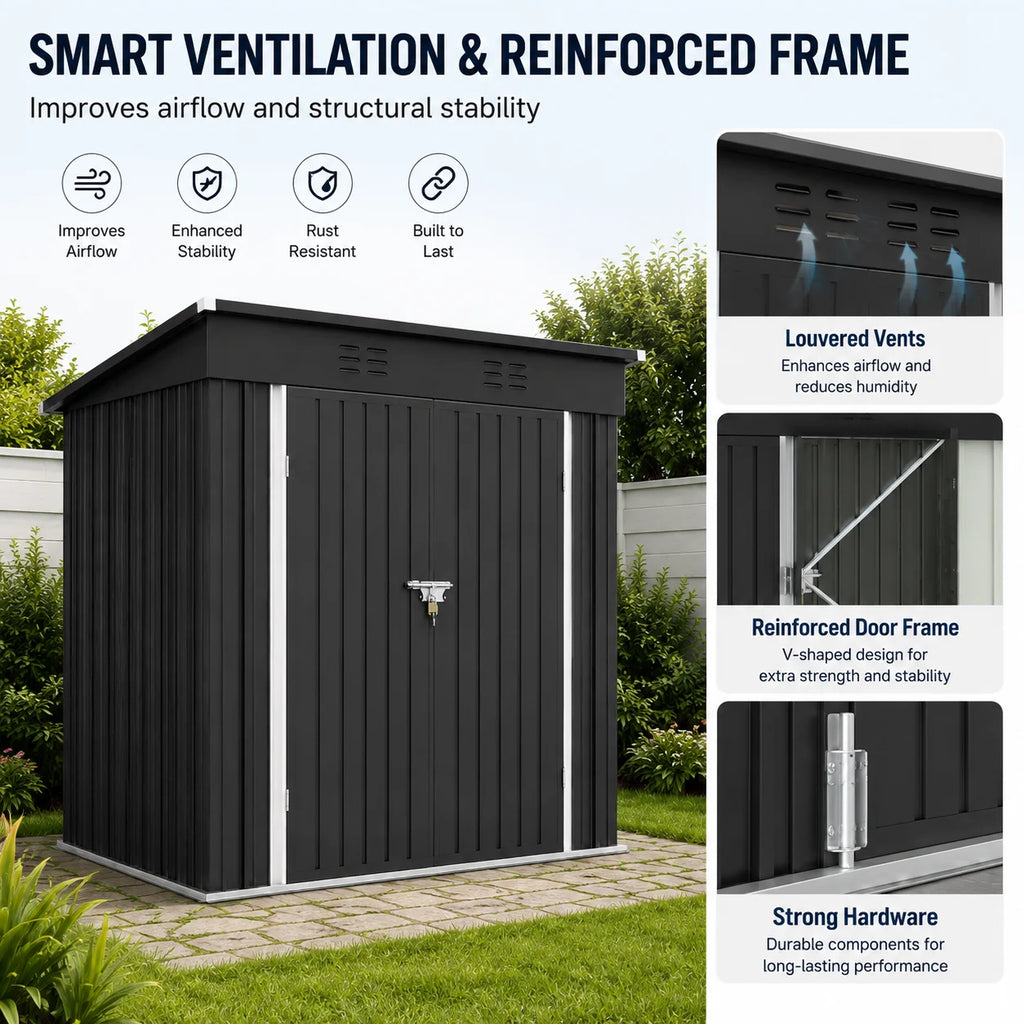 6X4Ft Storage Shed, Metal Garden Tool Sheds & Outdoor Storage Clearance for Patio Backyard, Weatherproof and Lockable Outdoor Storage, Black