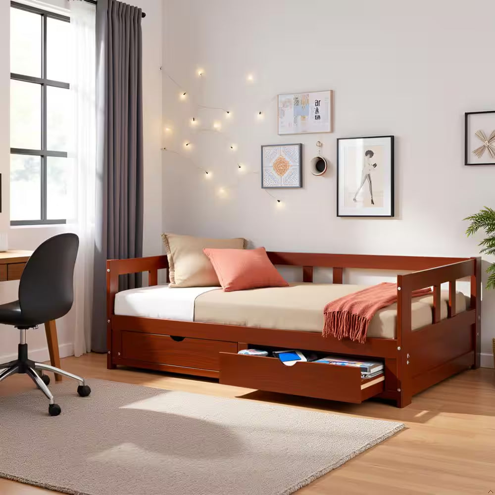 Melody Chestnut Twin to King Bed with under Bed Storage