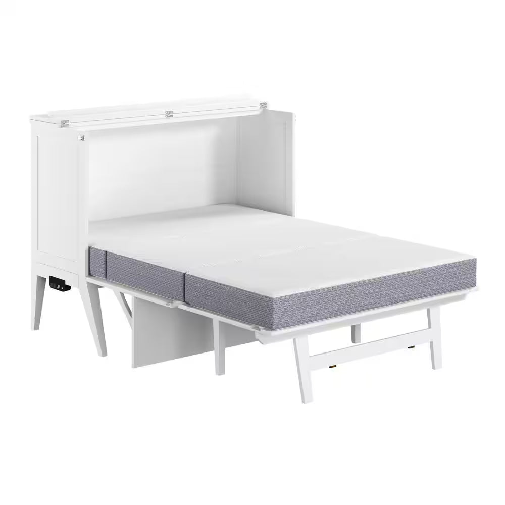 Northampton White Solid Wood Frame Full Size Murphy Bed Desk with Mattress