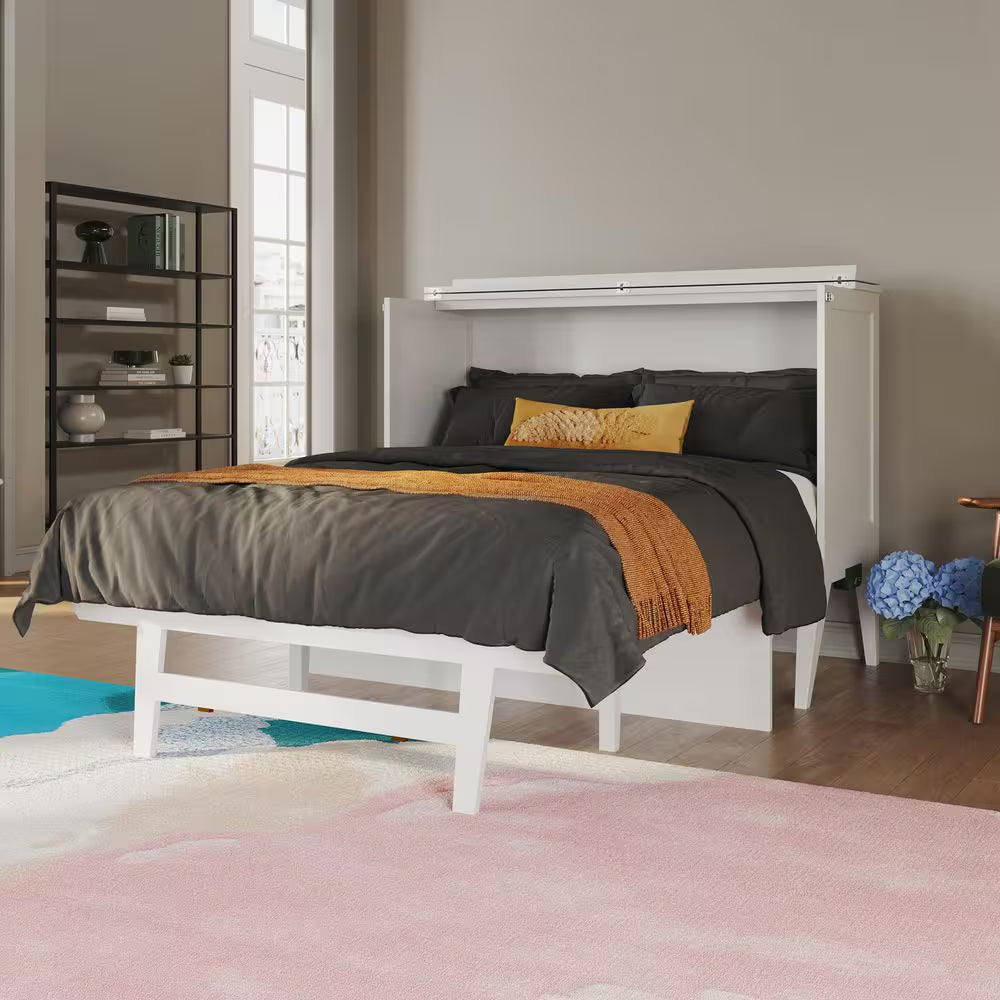 Northampton White Solid Wood Frame Full Size Murphy Bed Desk with Mattress