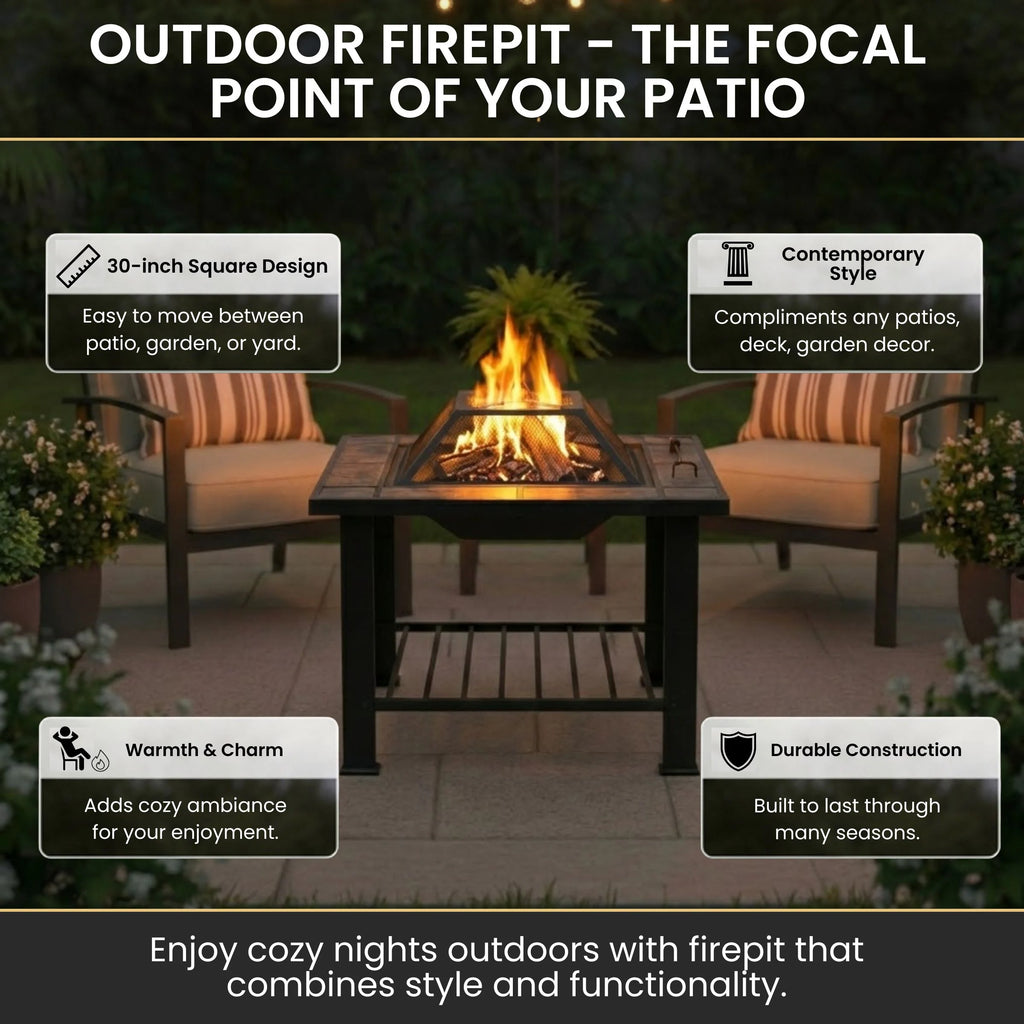 6-Piece Fire Pit Table 30-In W Steel Square