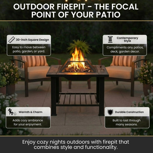 6-Piece Fire Pit Table 30-In W Steel Square