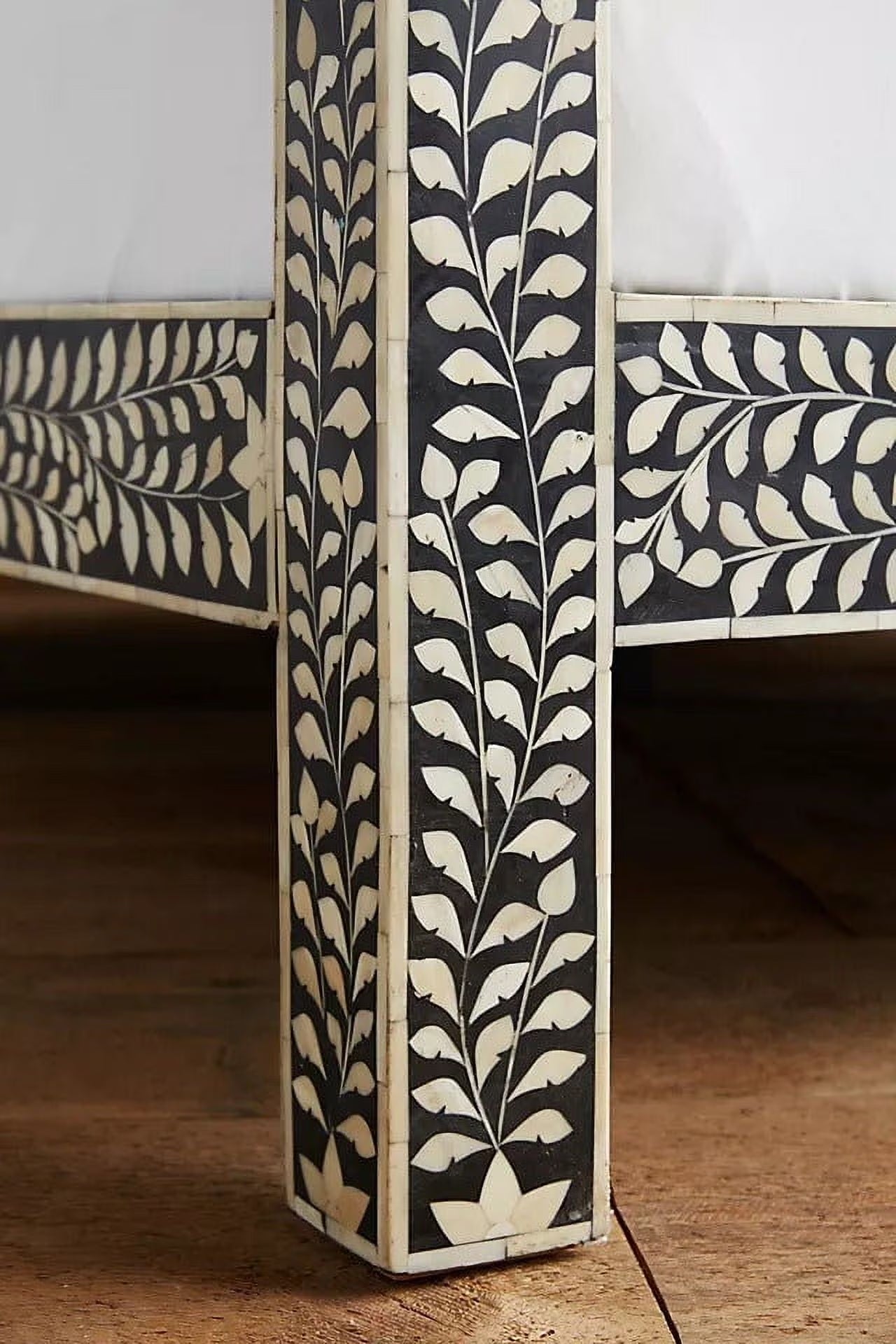 Lakecity Arts Bone Inlay Floral Design Four Poster Bed Black, Bone Inlay Floral Design Four Poster Double Bed Black