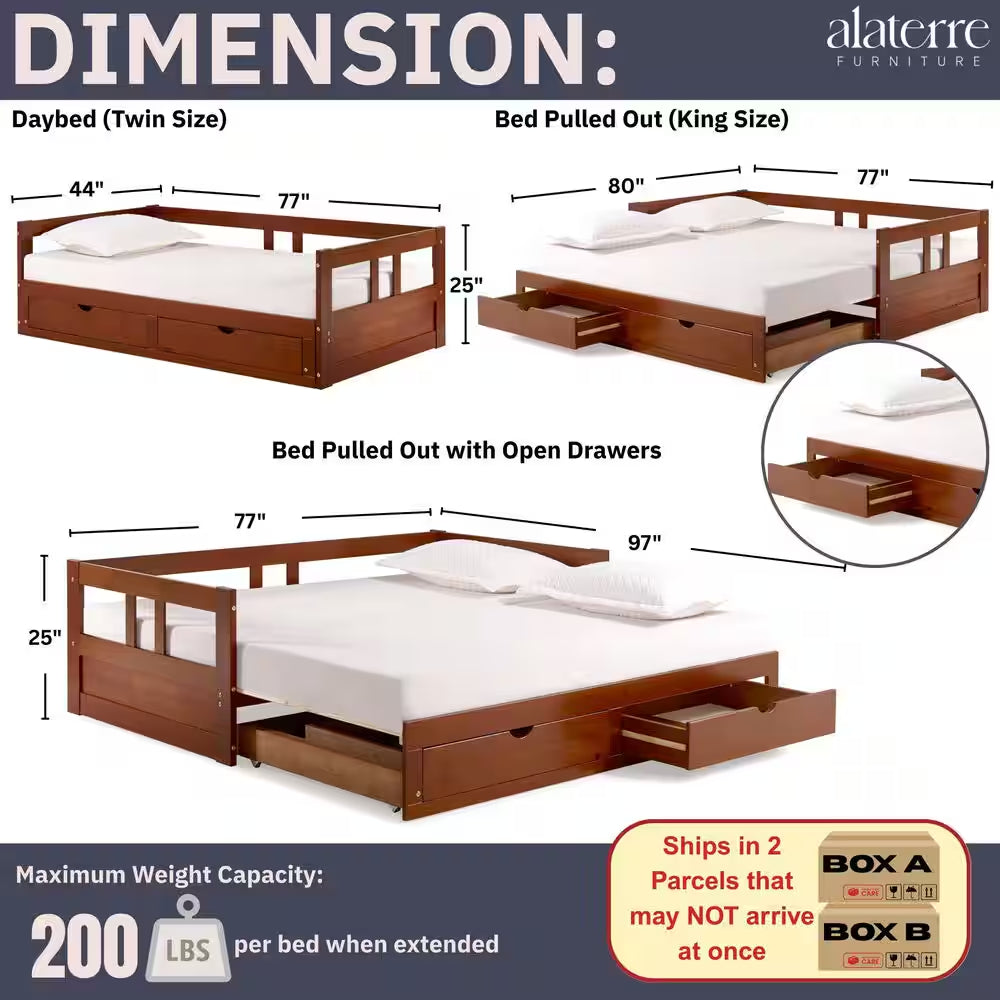 Melody Chestnut Twin to King Bed with under Bed Storage