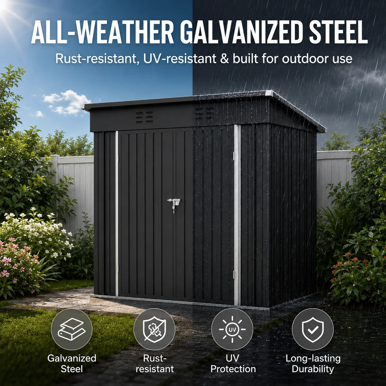 6X4Ft Storage Shed, Metal Garden Tool Sheds & Outdoor Storage Clearance for Patio Backyard, Weatherproof and Lockable Outdoor Storage, Black