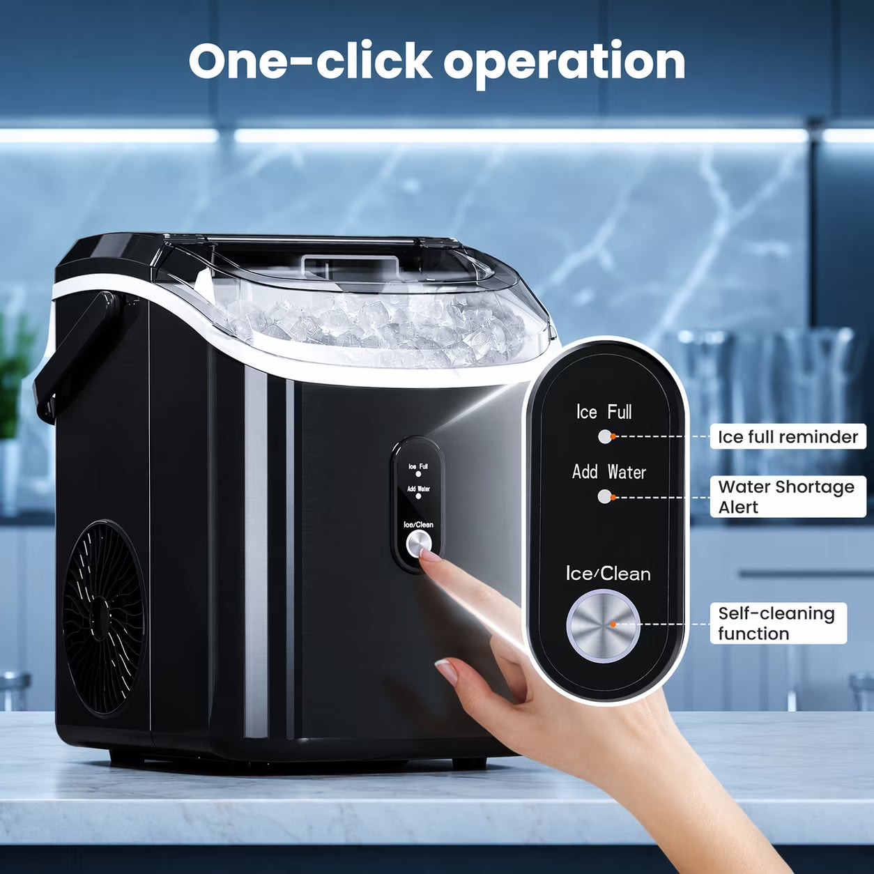 Nugget Ice Maker Countertop, Ready in 6 Mins ,35Lbs /24H with Self-Cleaning,Portable Sonic Ice Machine for Home/Office/Bar, Black