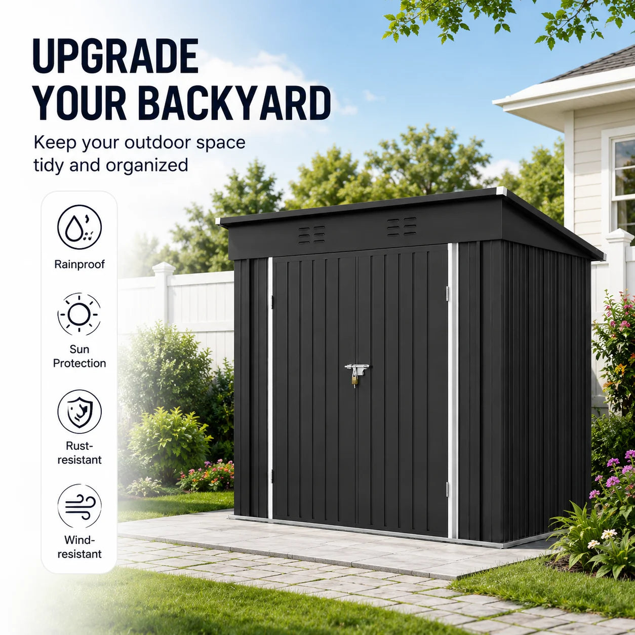 6X4Ft Storage Shed, Metal Garden Tool Sheds & Outdoor Storage Clearance for Patio Backyard, Weatherproof and Lockable Outdoor Storage, Black