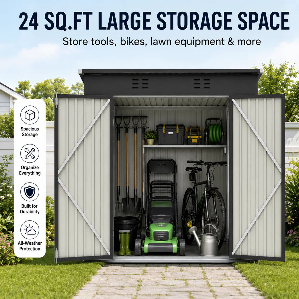 6X4Ft Storage Shed, Metal Garden Tool Sheds & Outdoor Storage Clearance for Patio Backyard, Weatherproof and Lockable Outdoor Storage, Black