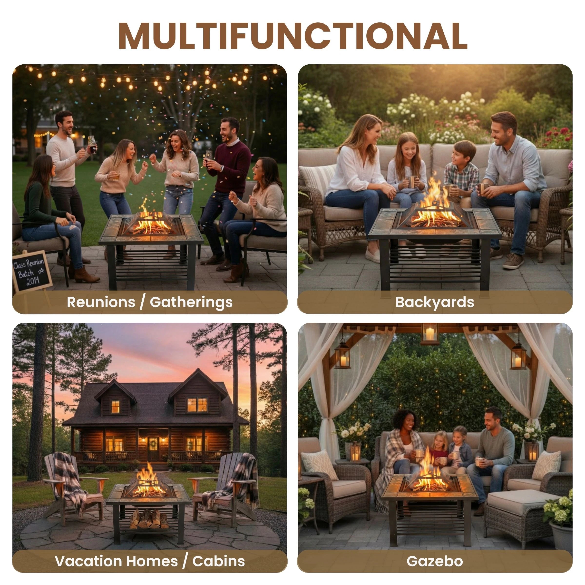 6-Piece Fire Pit Table 30-In W Steel Square