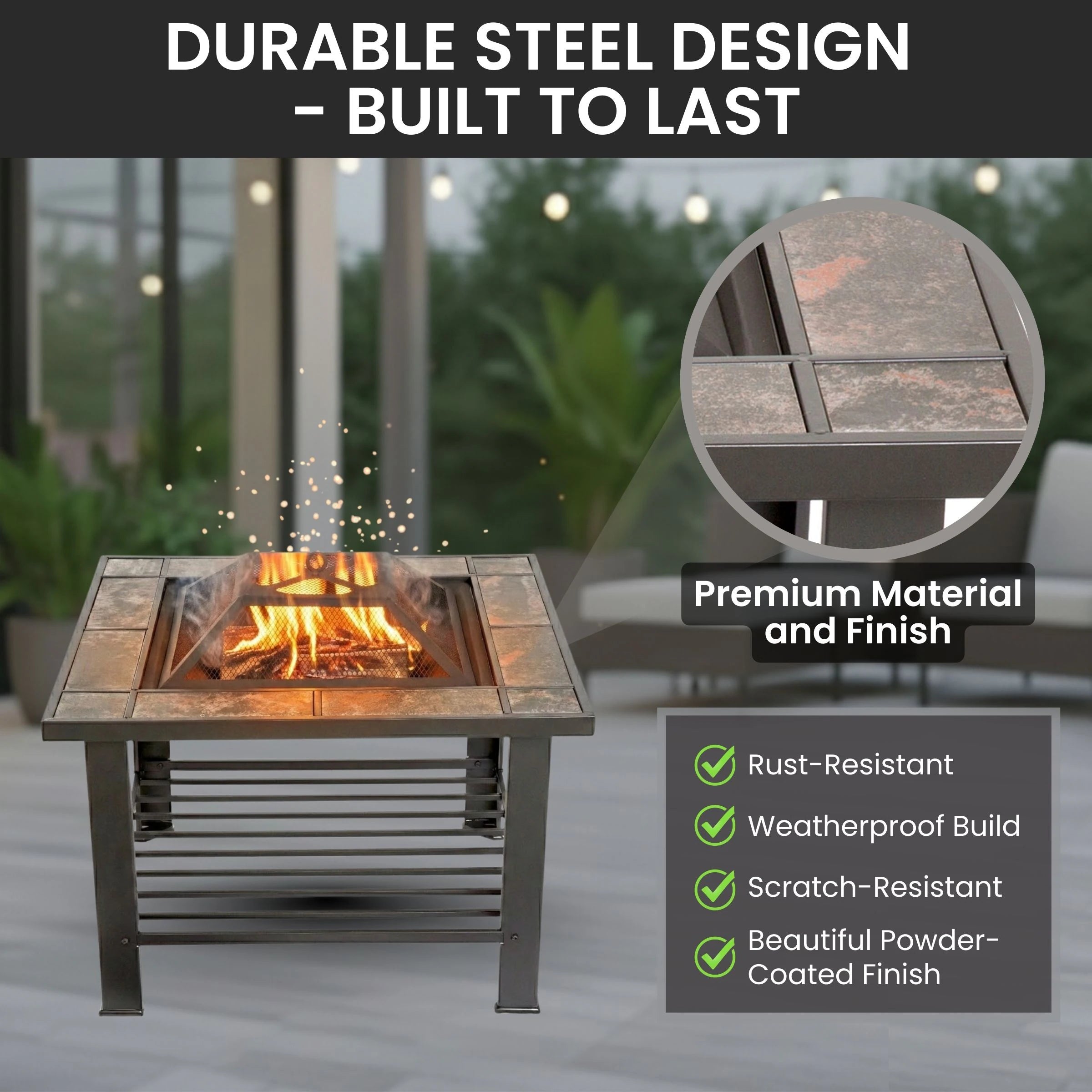 6-Piece Fire Pit Table 30-In W Steel Square